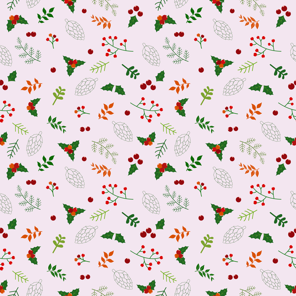 Christmas holiday seamless pattern with flowers and leaves in green and red color,for celebration party,fashion,fabric,textile,print or wrapping paper,vector illustration