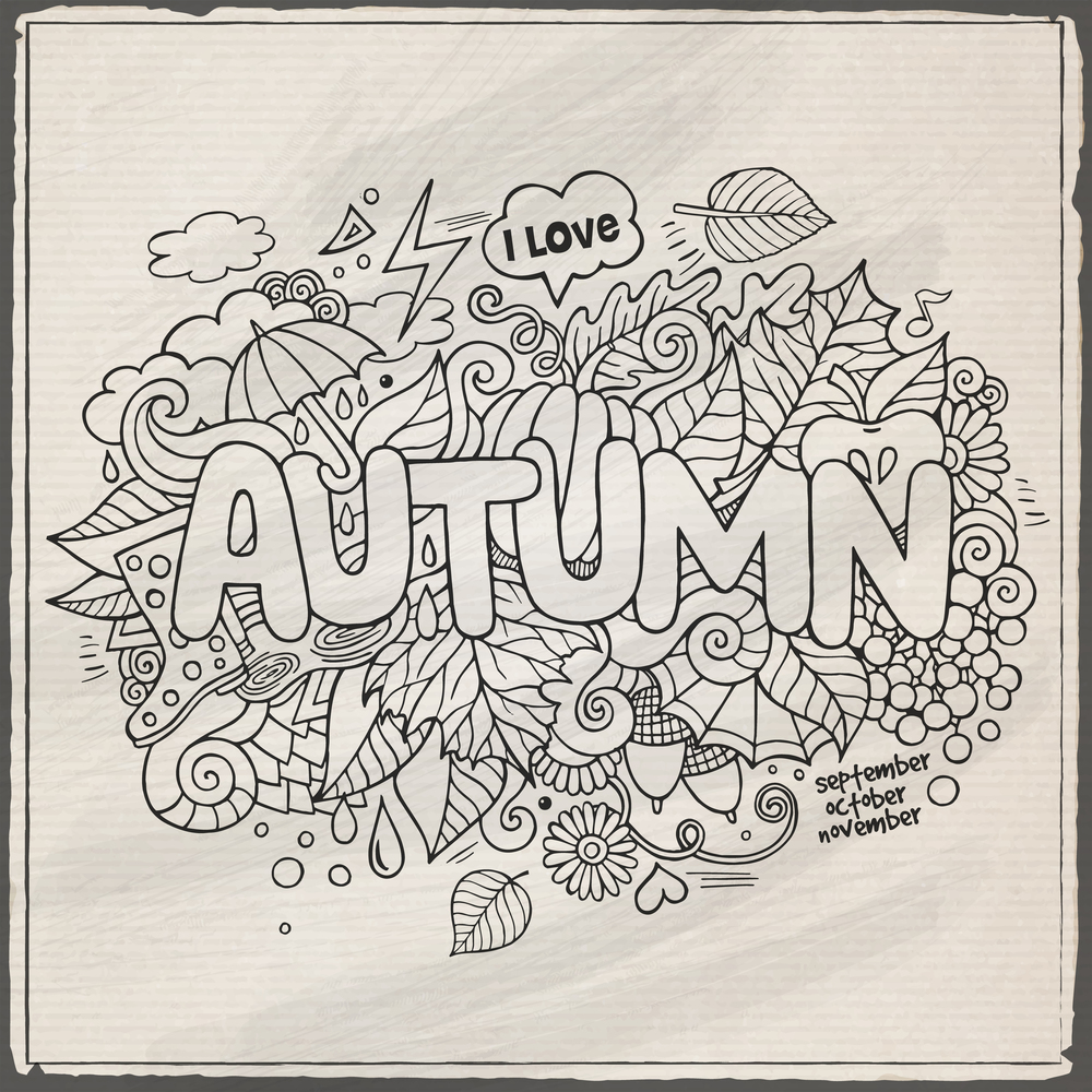 Vector set of different hand drawn autumn elements. Vector illustration. Vector set of different hand drawn autumn elements