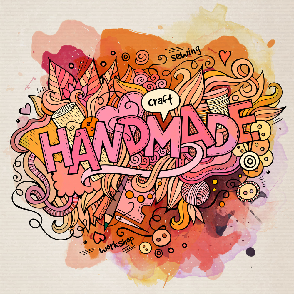 Handmade watercolor cartoon hand lettering and doodles elements background. Vector illustration