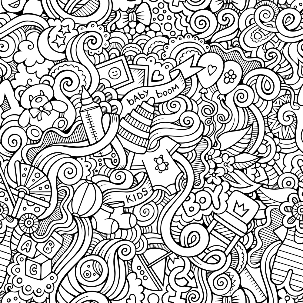 Cartoon vector doodles hand drawn children seamless pattern. Cartoon vector doodle children seamless pattern