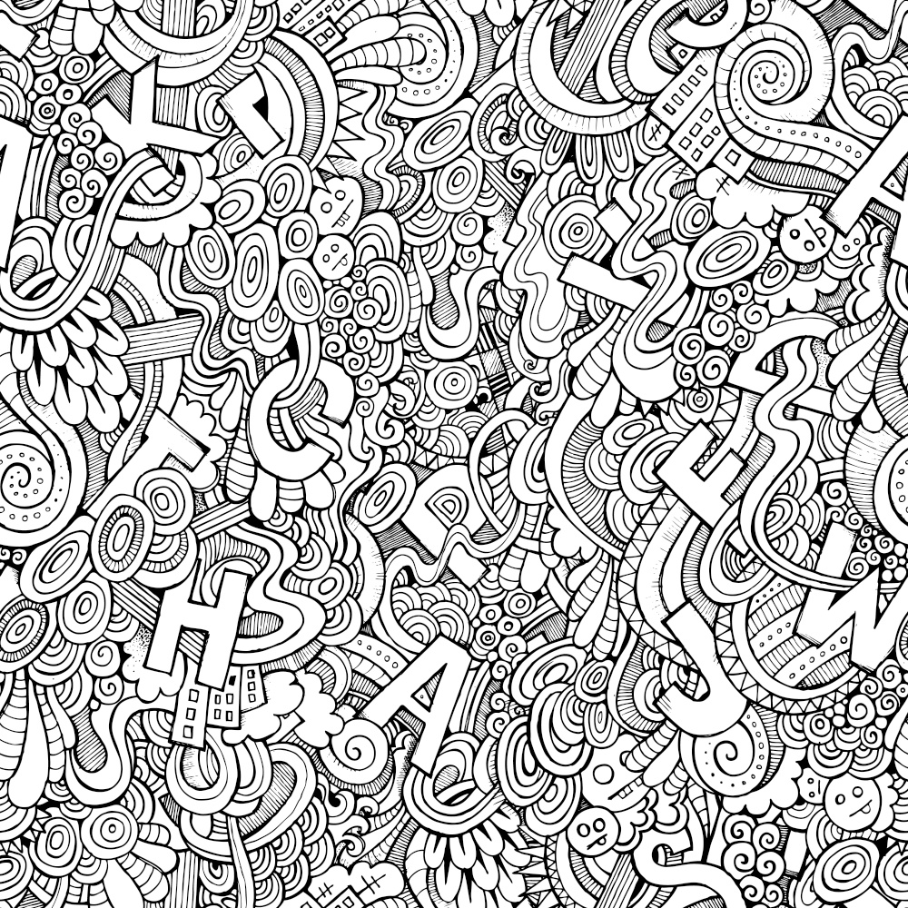Letters abstract decorative doodles seamless pattern. Hand-Drawn Vector Illustration
