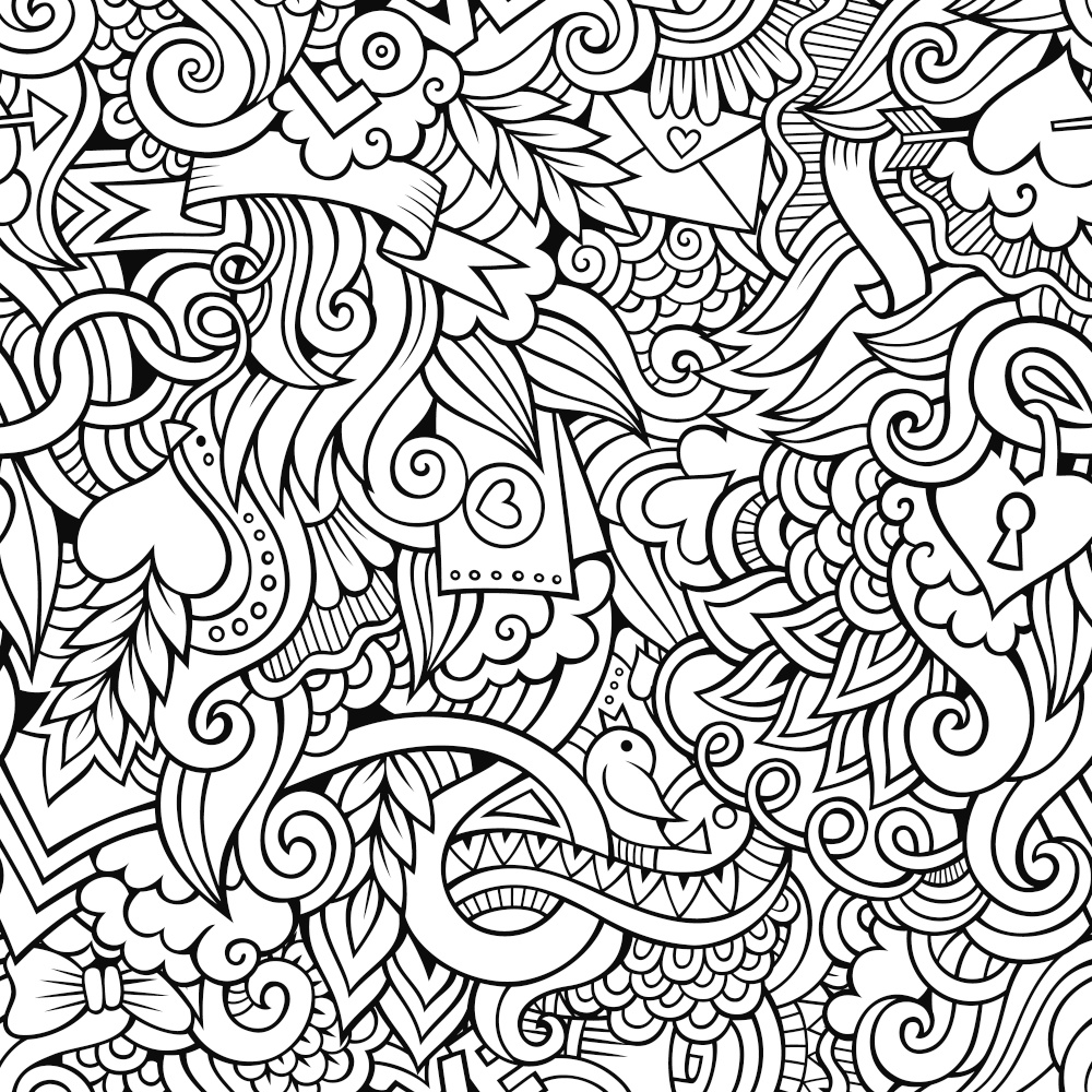 Doodles abstract Love vector sketchy seamless pattern. Doodles Love vector sketchy seamless pattern