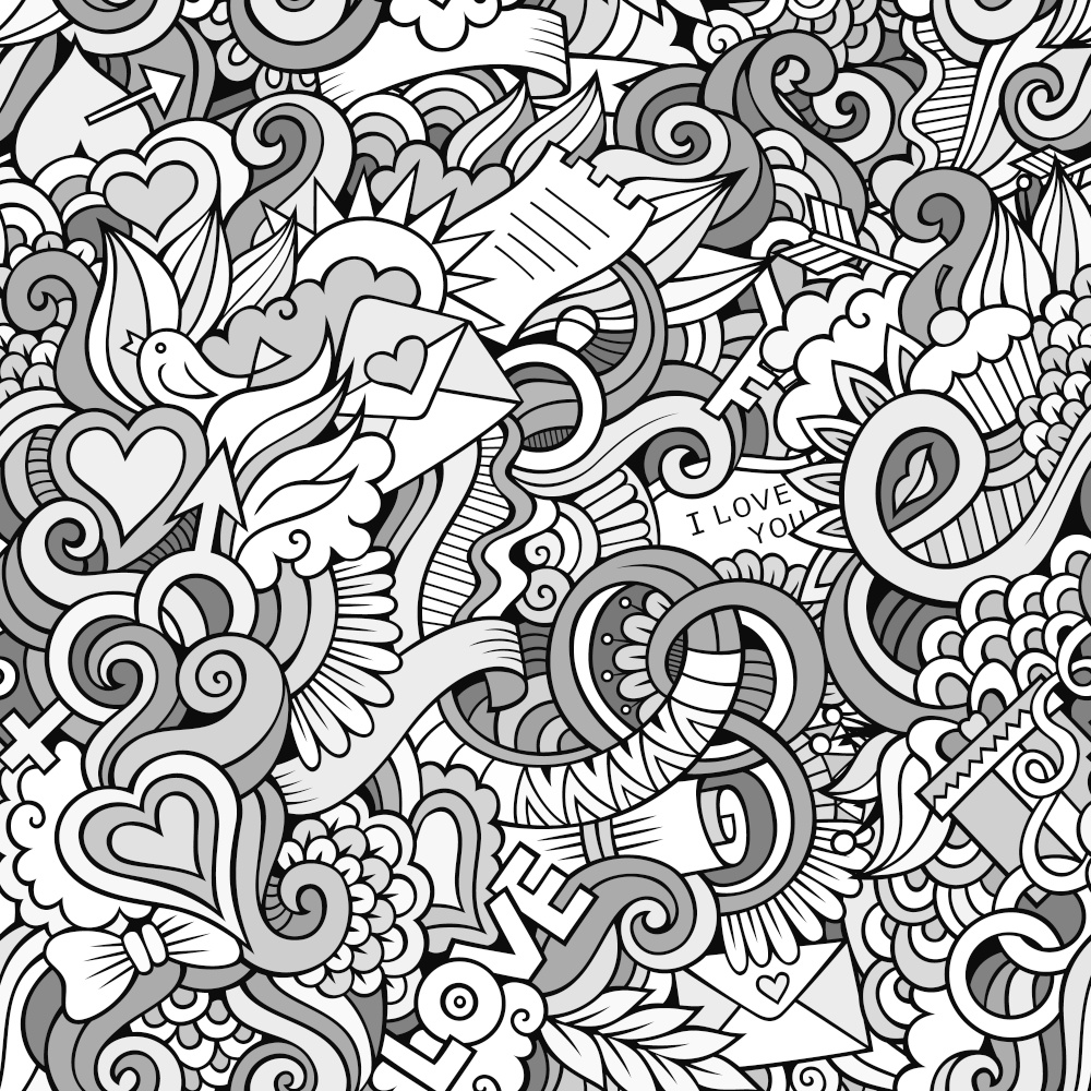 Doodles abstract decorative Love feelings vector sketchy seamless pattern. Doodles Love vector sketchy seamless pattern