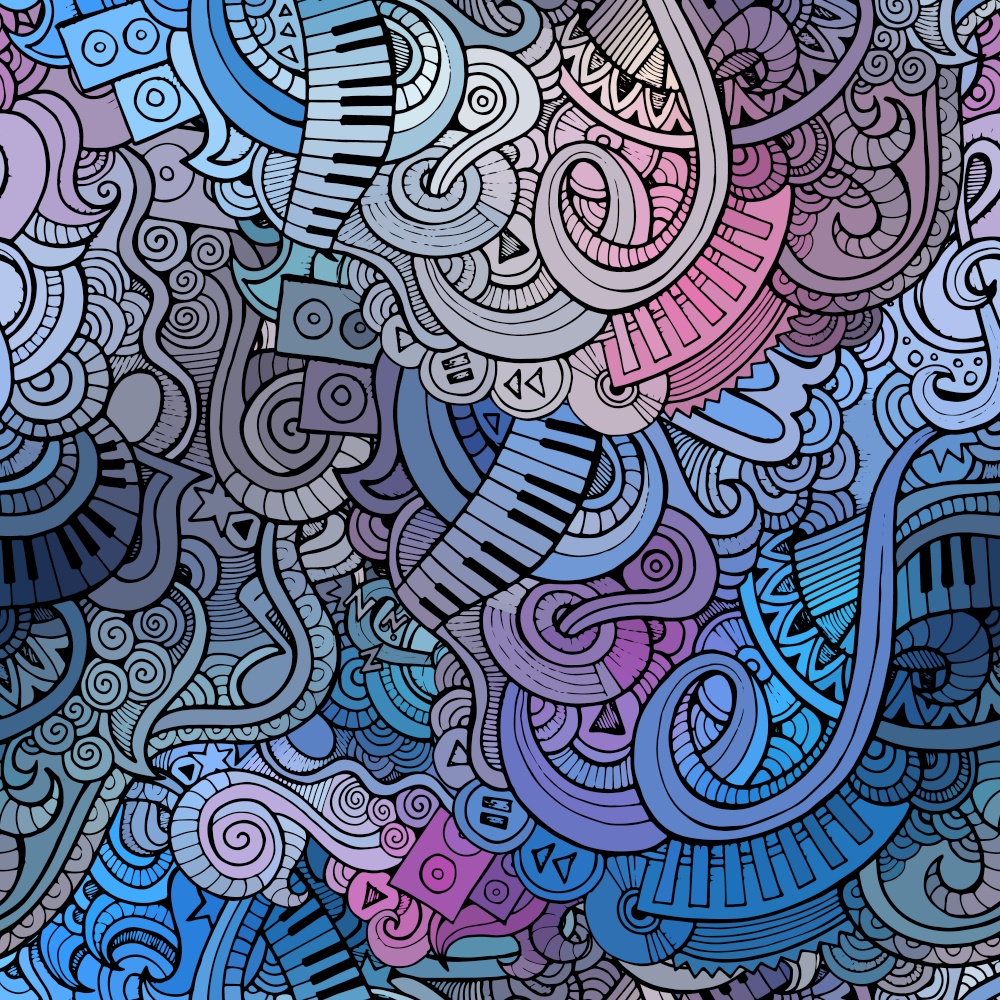 Abstract decorative doodles music seamless pattern background