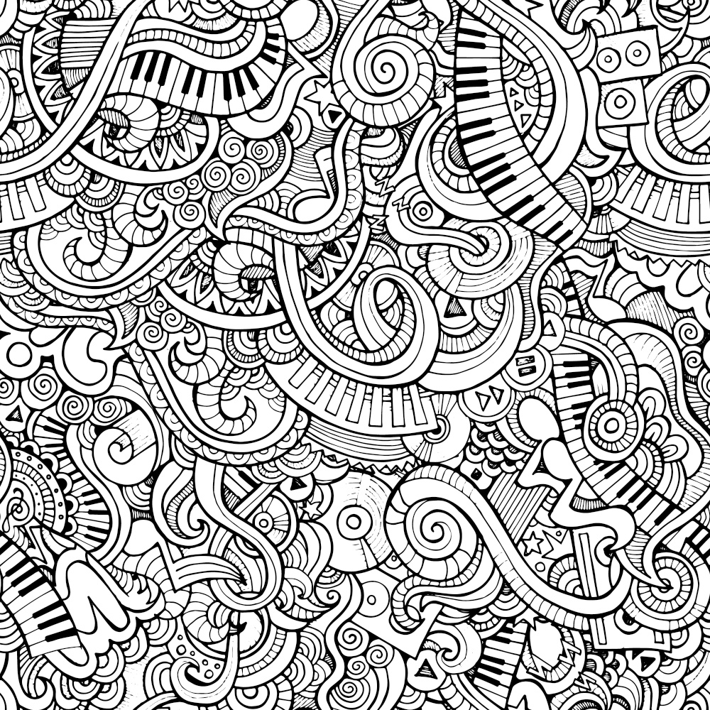 Music Sketchy Notebook Doodles. Hand-Drawn Vector Illustration. Seamless pattern