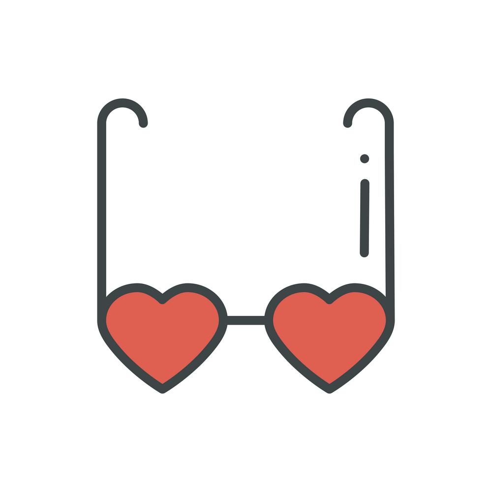 Heart shaped glasses line icon. Retro sunglasses with red hearts. Happy Valentine day sign and symbol. Heart shape. Love, couple, relationship, holiday, romantic amour theme.