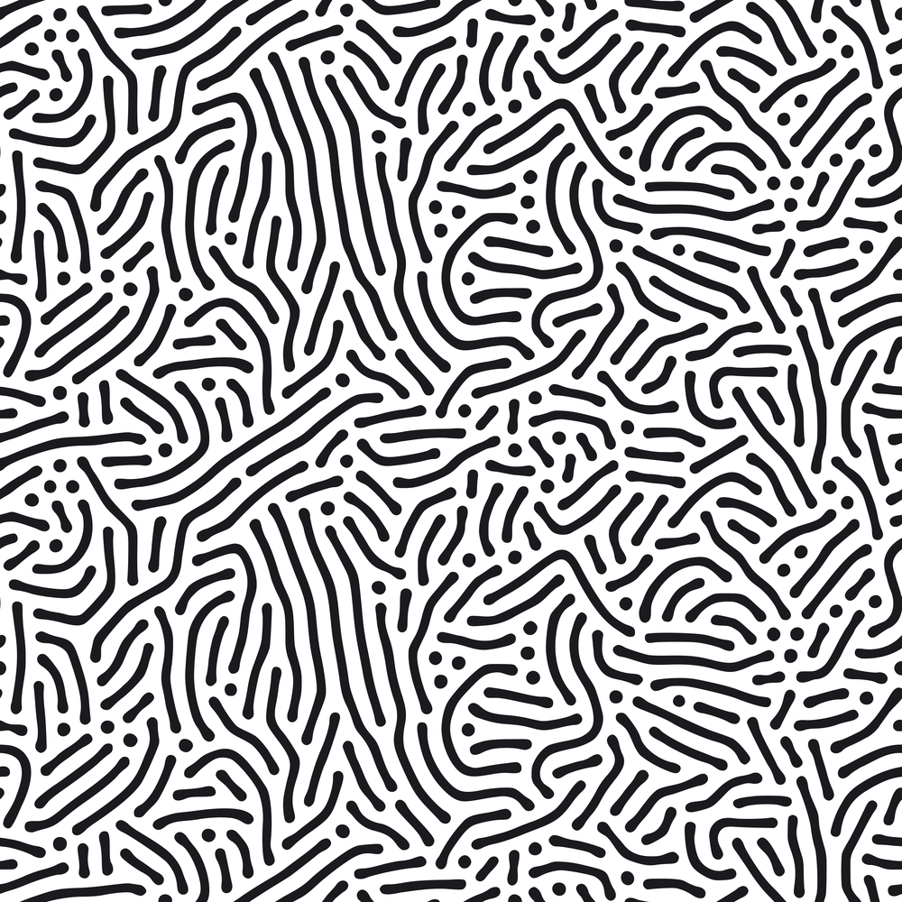 Organic background with rounded lines. Diffusion reaction seamless pattern. Linear design with biological shapes. Abstract vector illustration in black and white. Organic background with rounded lines. Diffusion reaction seamless pattern. Linear design with biological shapes. Abstract vector illustration in black and white.