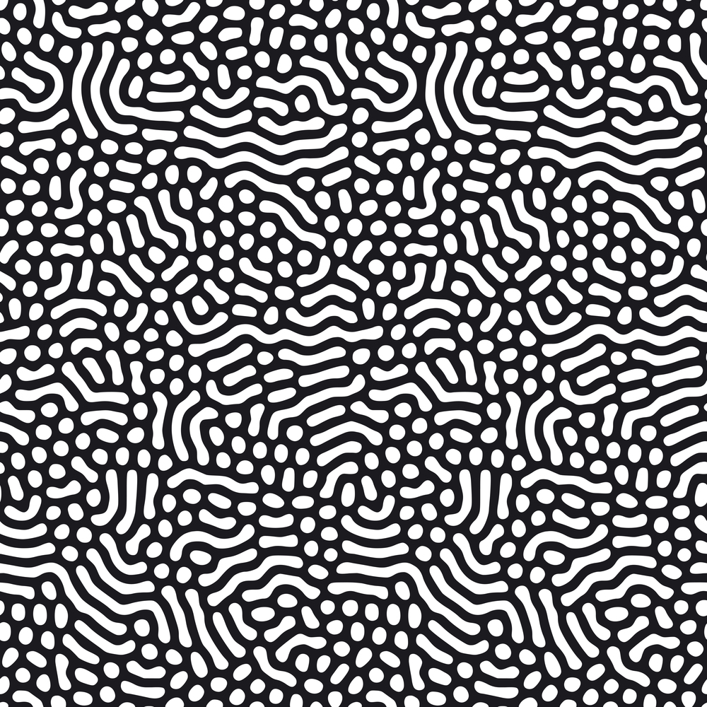 Organic background with rounded lines. Diffusion reaction seamless pattern. Linear design with biological shapes. Abstract vector illustration in black and white. Organic background with rounded lines. Diffusion reaction seamless pattern. Linear design with biological shapes. Abstract vector illustration in black and white.