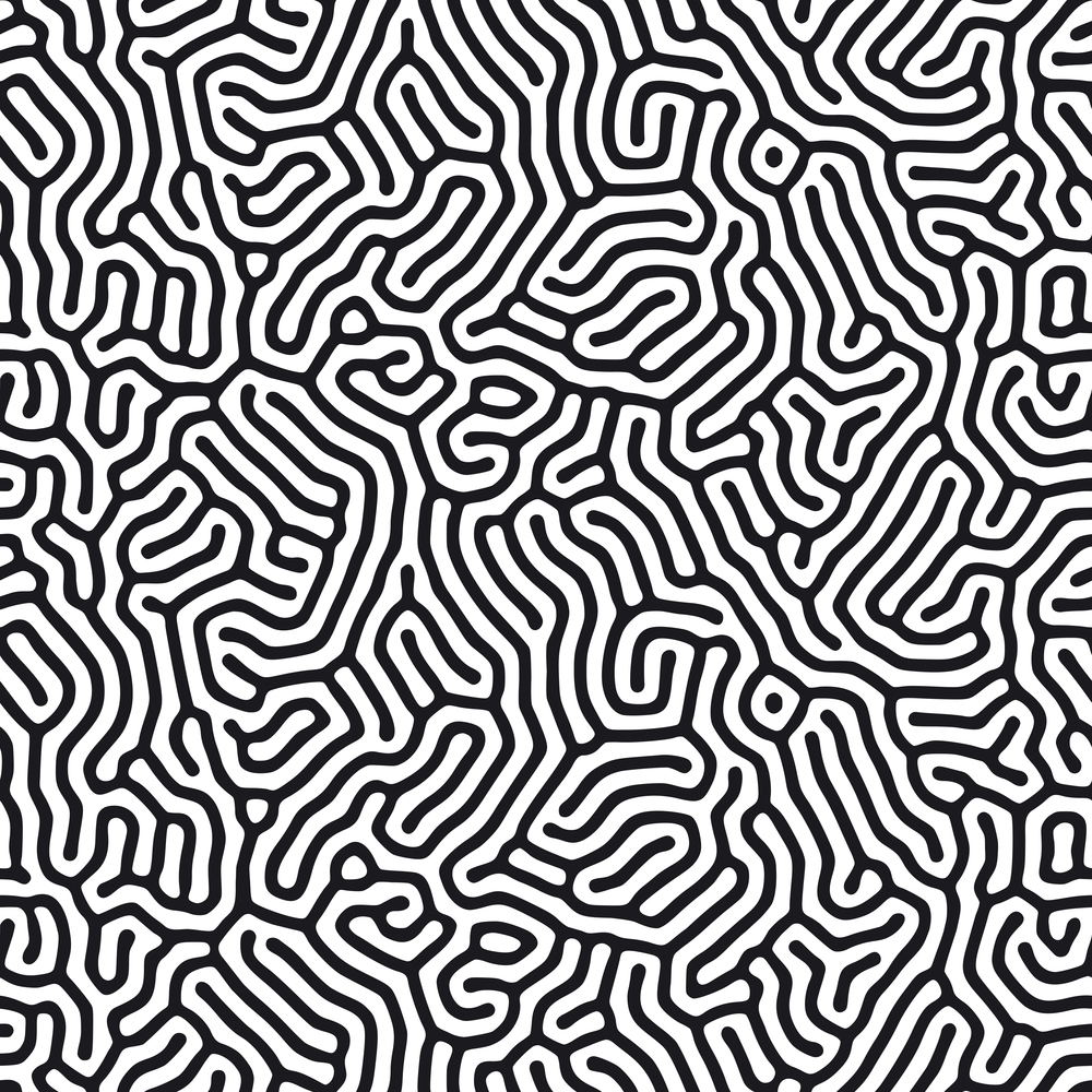 Organic background with rounded lines. Diffusion reaction seamless pattern. Linear design with biological shapes. Abstract vector illustration in black and white. Maze effect. Organic background with rounded lines. Diffusion reaction seamless pattern. Linear design with biological shapes. Abstract vector illustration in black and white. Maze effect.