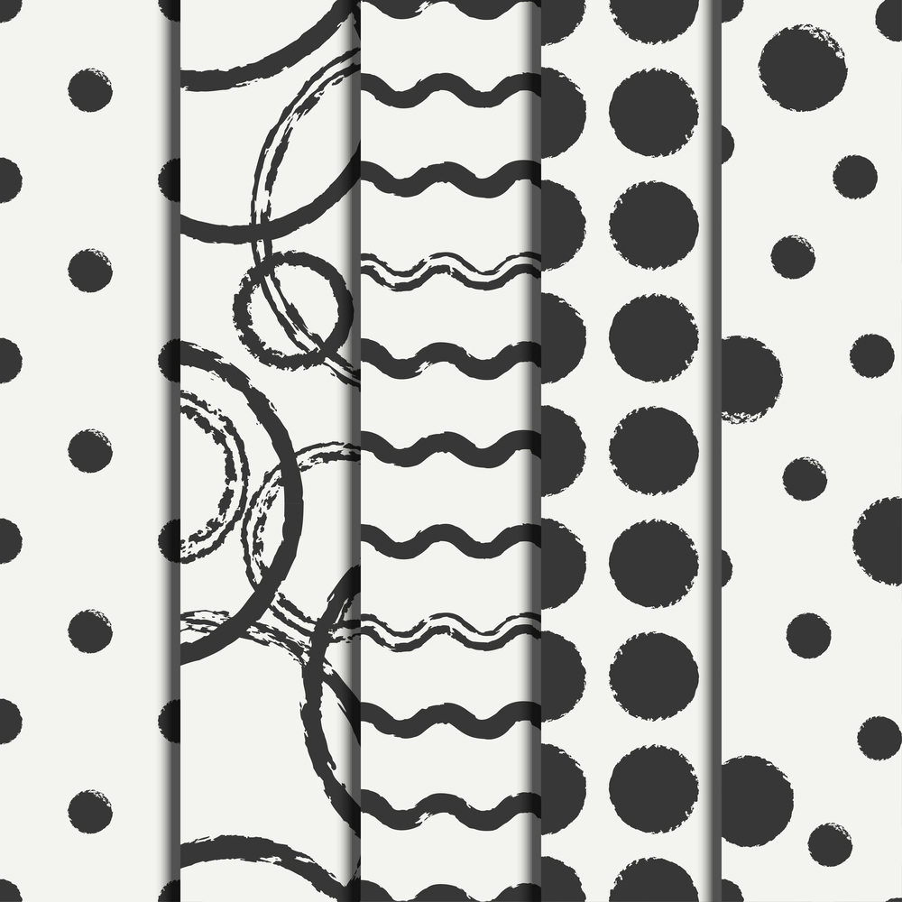 Set of hand drawn seamless pattern with grunge rings, circle. Wrapping paper. Abstract vector background. Brush strokes rings. Casual texture. Doodle. Dry brush. Rough edges ink illustration.. Set of hand drawn seamless pattern with black grunge rings, circle. Wrapping paper. Abstract vector background. Brush strokes rings. Casual texture. Doodle. Dry brush. Rough edges ink illustration.
