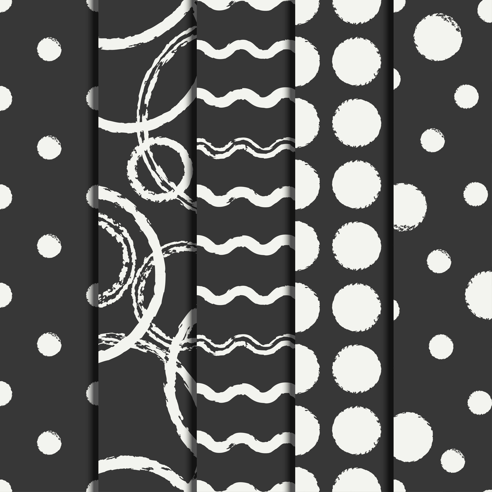 Set of hand drawn seamless pattern with grunge rings, circle. Wrapping paper. Abstract vector background. Brush strokes rings. Casual texture. Doodle. Dry brush. Rough edges ink illustration.. Set of hand drawn seamless pattern with black grunge rings, circle. Wrapping paper. Abstract vector background. Brush strokes rings. Casual texture. Doodle. Dry brush. Rough edges ink illustration.