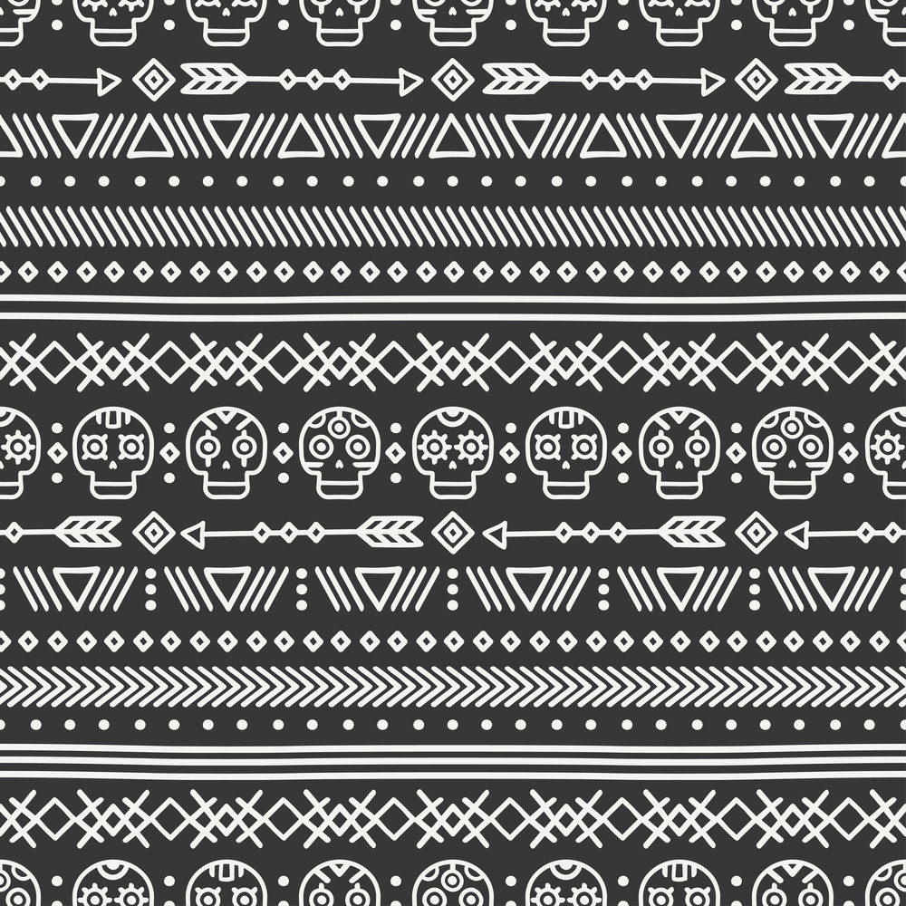 Day of the Dead. Tribal hand drawn line mexican ethnic seamless pattern. Border. Wrapping paper. Print. Doodles. Tiling. Handmade native vector illustration. Aztec background. Texture. Style skull. Day of the Dead. Tribal hand drawn line mexican ethnic seamless pattern. Border. Wrapping paper. Print. Doodles. Tiling. Handmade native vector illustration. Aztec background. Texture. Style skull.