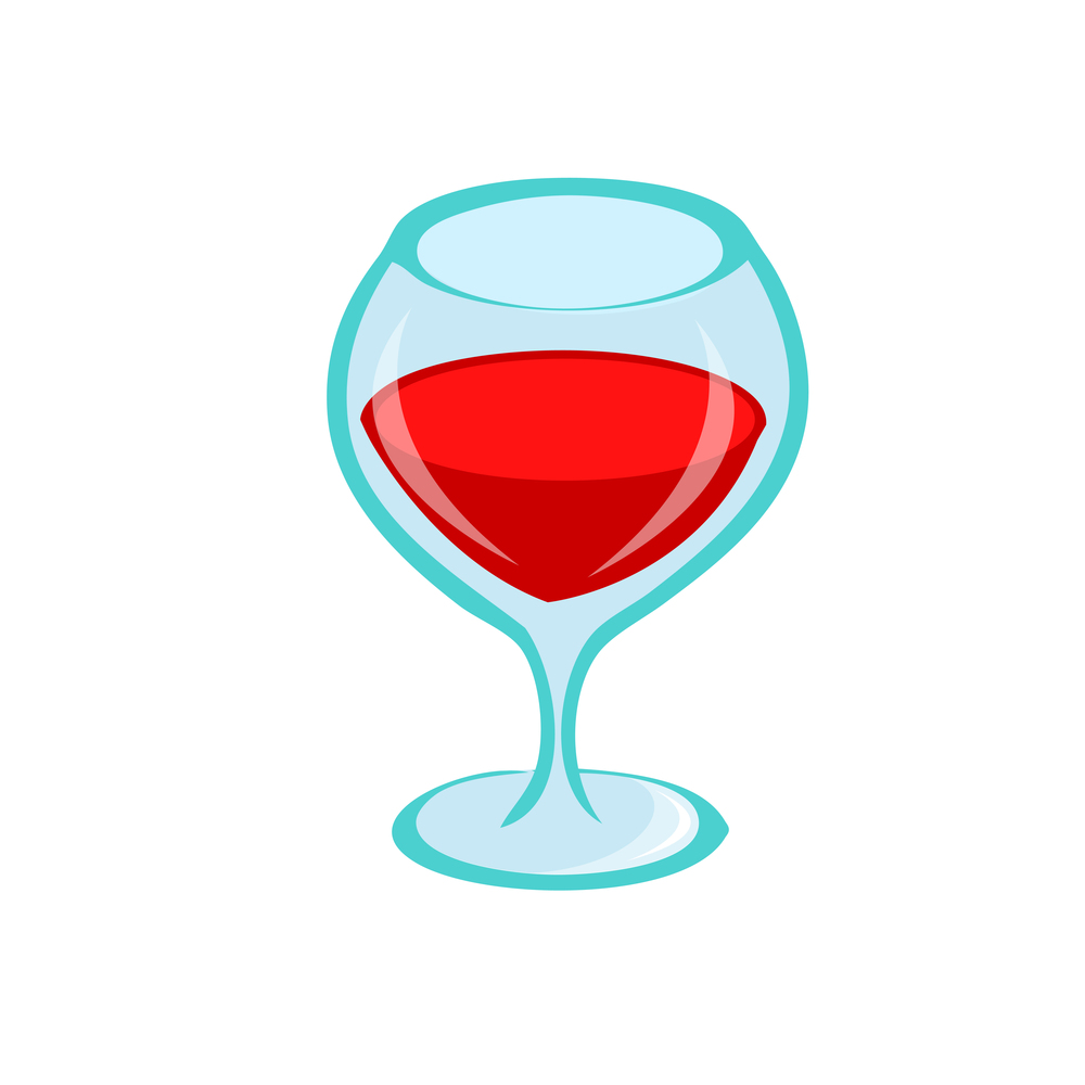 Glass of red wine on white background. For the menu, bar, restaurant, wine list. minimal. Cartoon illustration isolated.