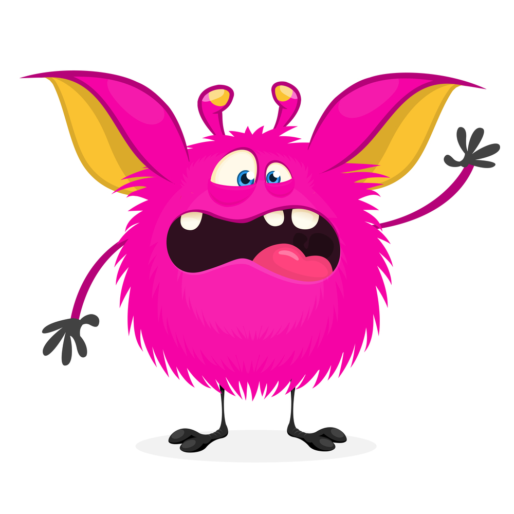 Scary cartoon pink monster. Vector illustration of  monster character for Halloween party