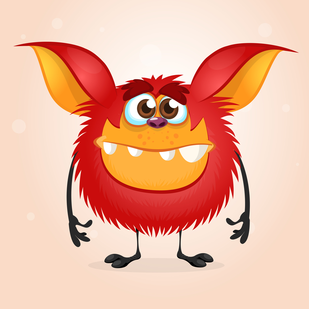 Tiny happy red cartoon monster. Halloween vector illustration isolated