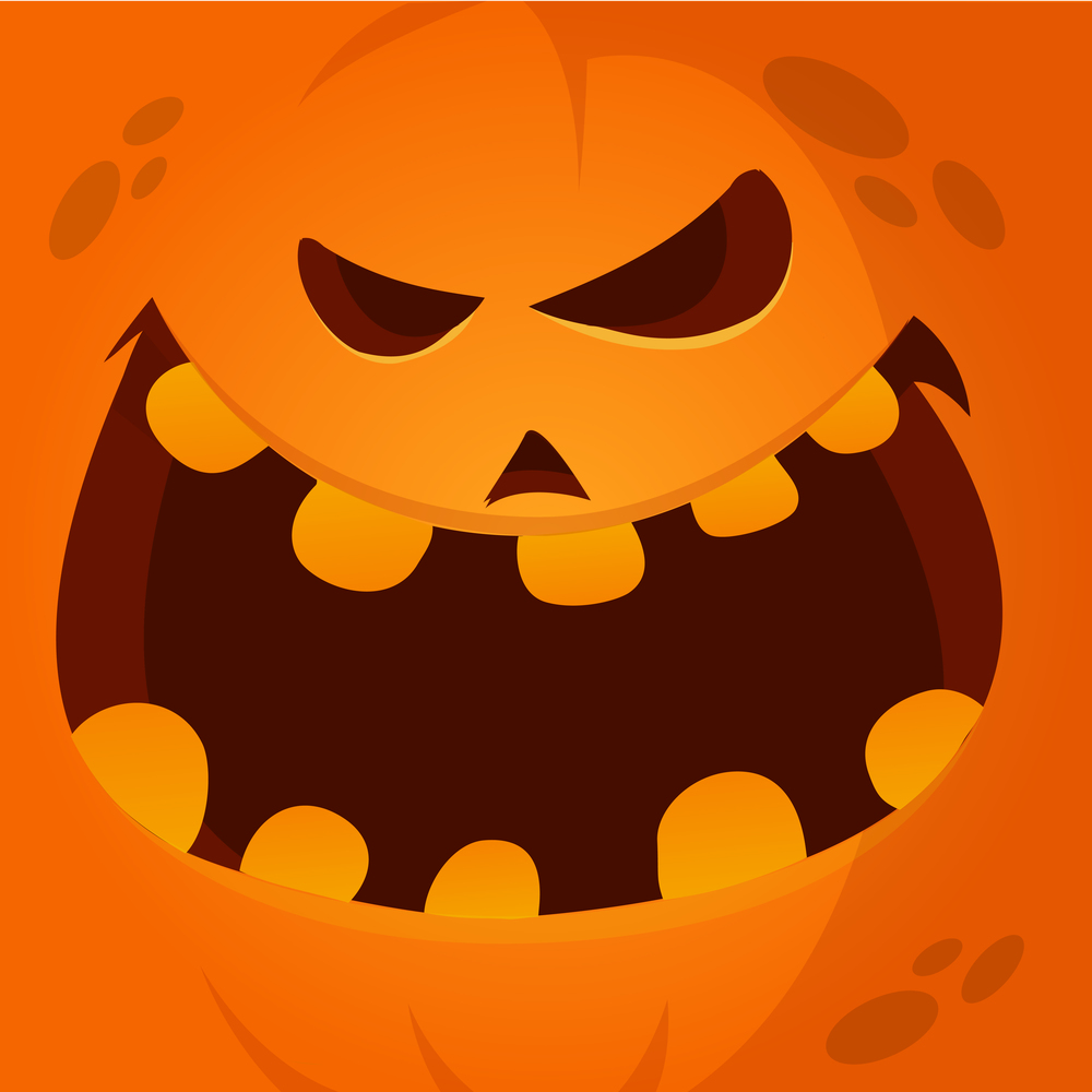 Vector Cartoon Funny Halloween Pumpkin Face Smiling