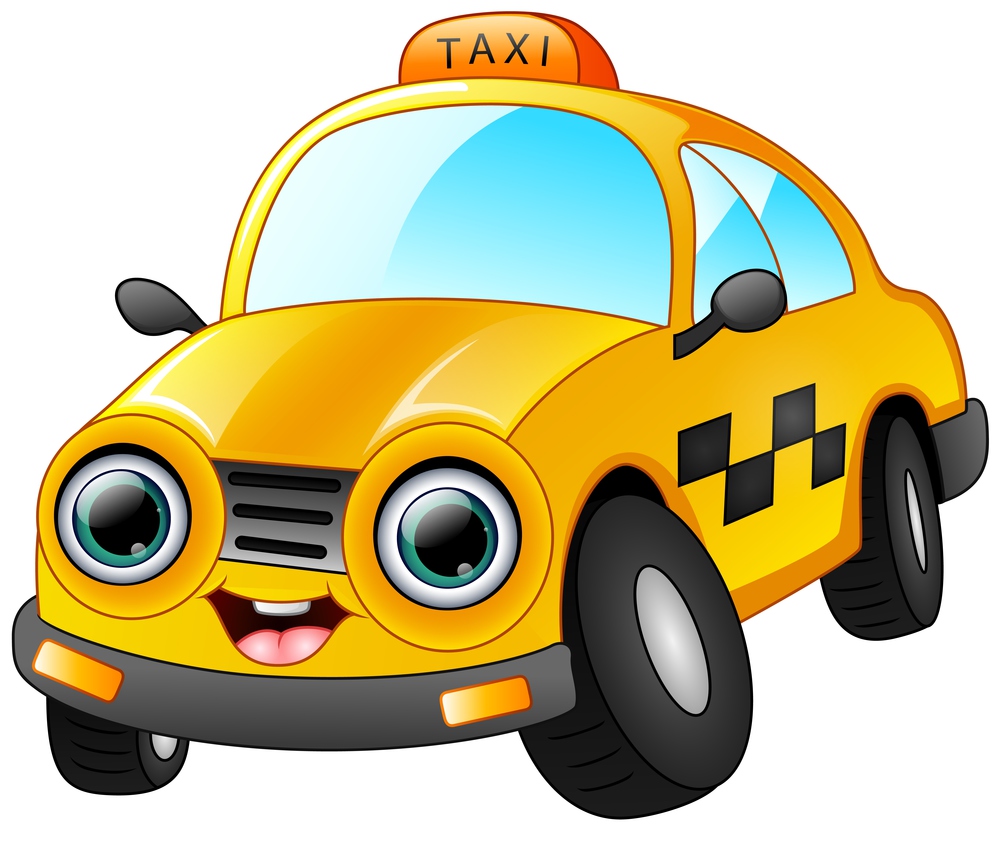 Happy taxi cartoon isolated on white background
