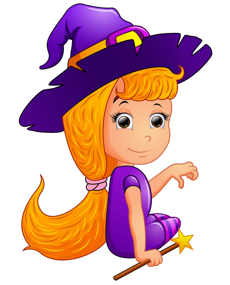 Happy witch Cartoon sitting illustration