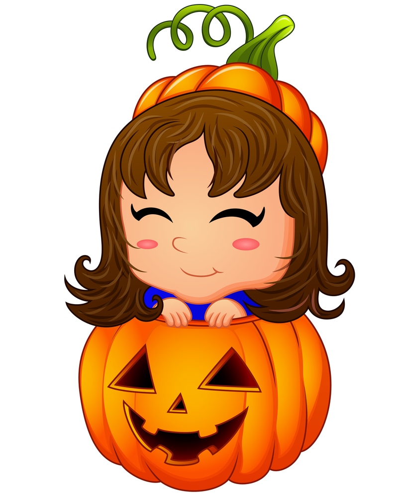 Happy girl inside pumpkin cartoon