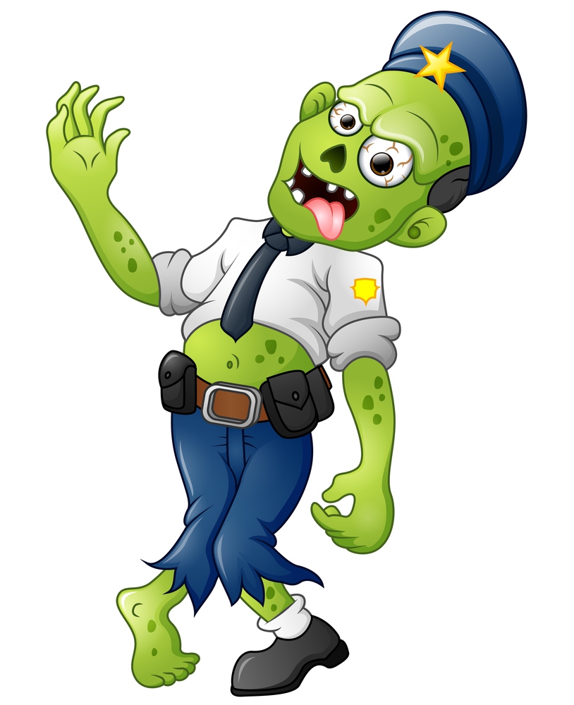Police zombie cartoon isolated on white background
