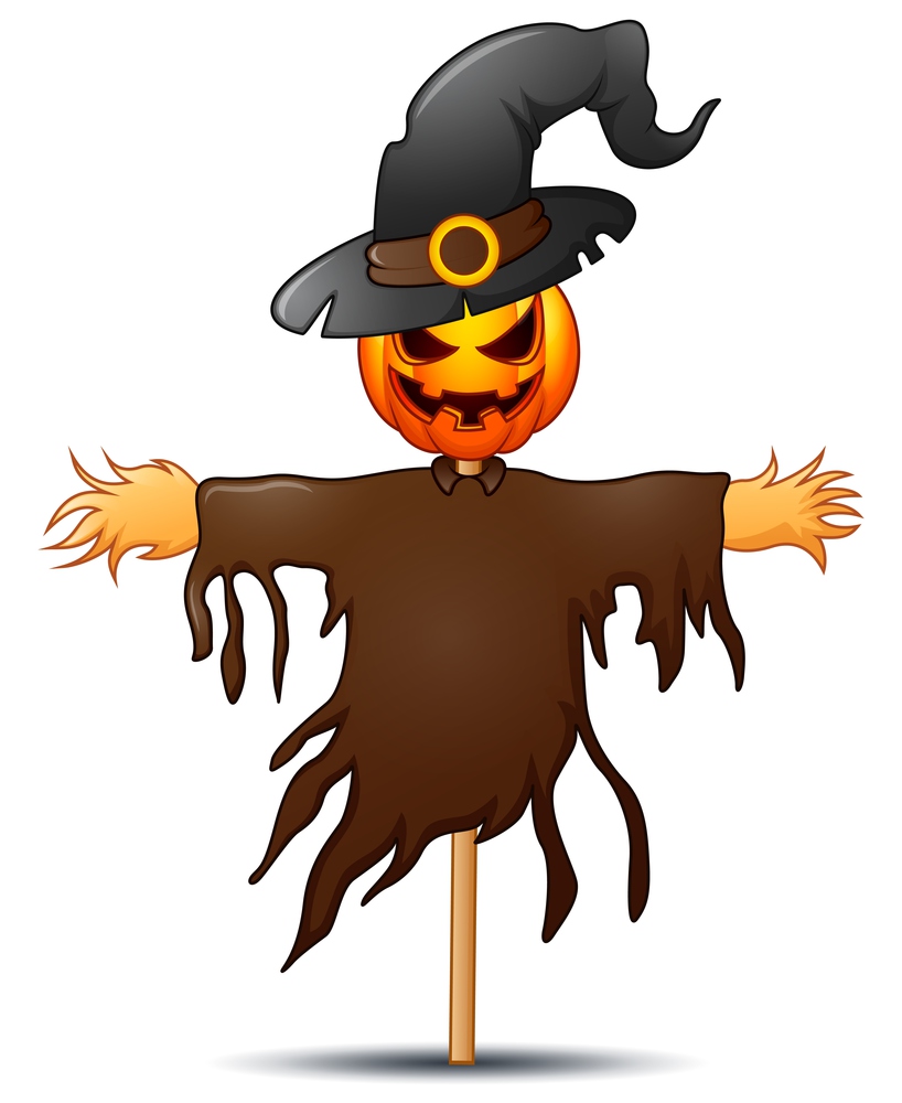 Scarecrow cartoon with pumpkin head