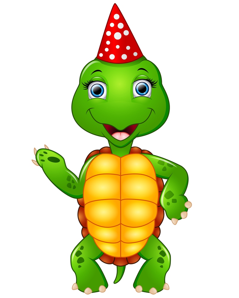 Turtle cartoon celebrating birthday illustration