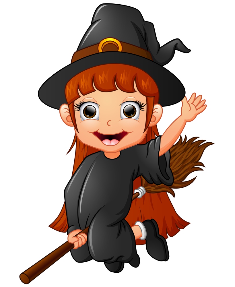 Cartoon of Little witch flying