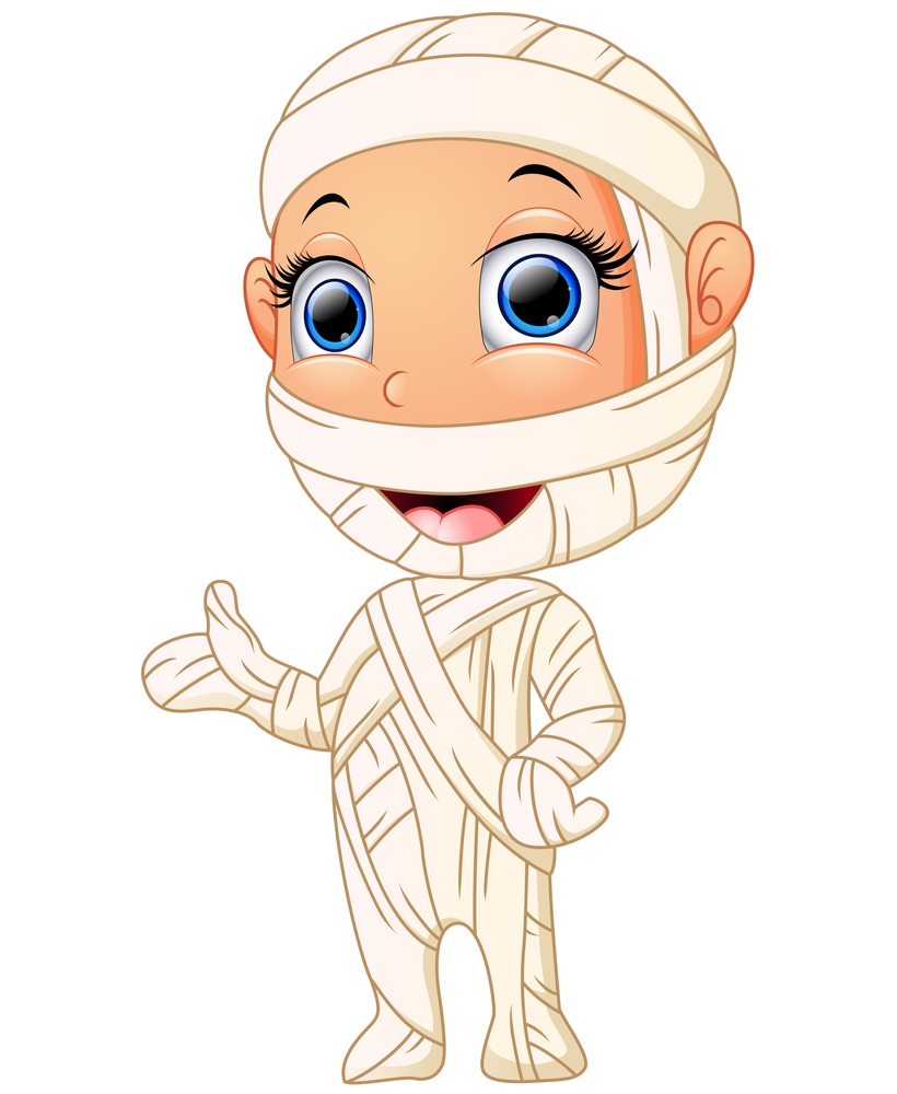 Happy kid wearing mummy costume