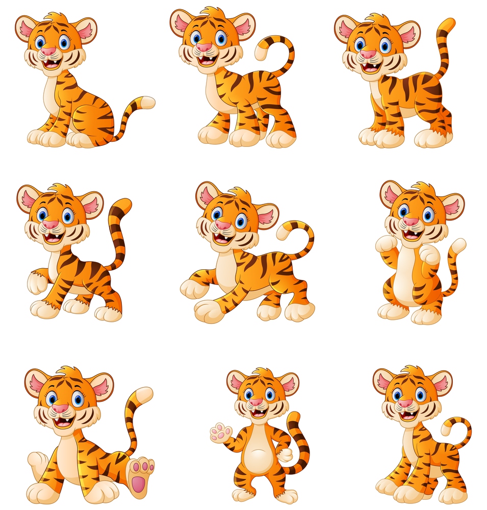 Vector illustration of  Tiger cartoon set collection