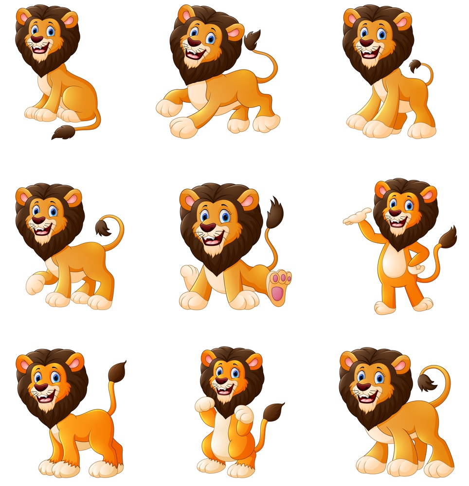 Vector illustration of  Lion cartoon set collection