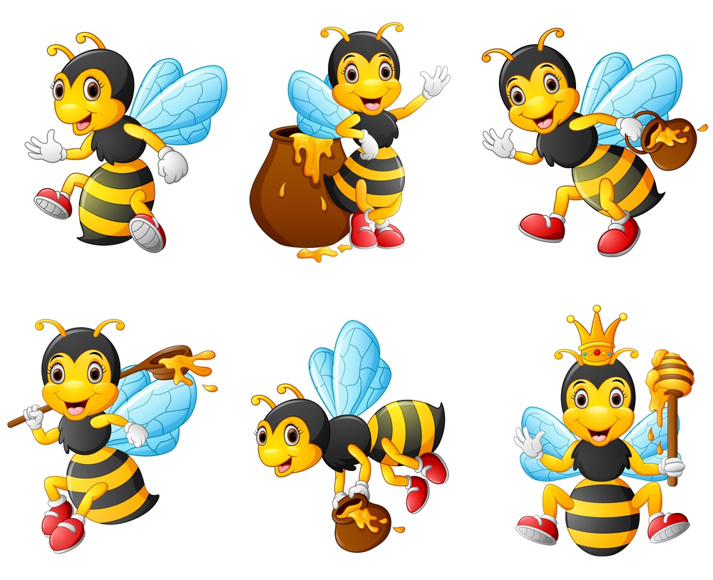 Vector illustration of  Bees character set collection