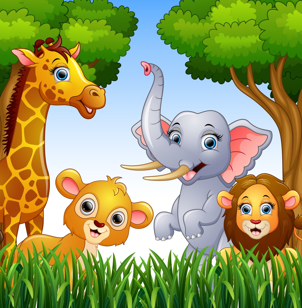 Vector illustration of Cartoon collection animals in the jungle