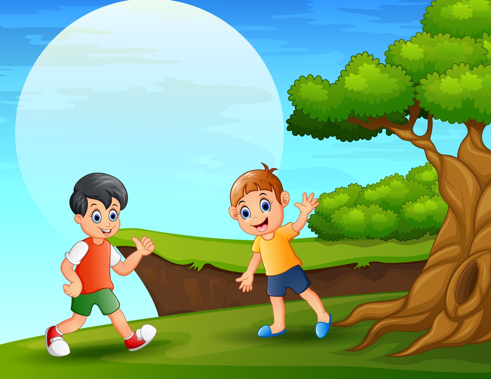 Vector illustration of Cartoon two boy playing near the cliff