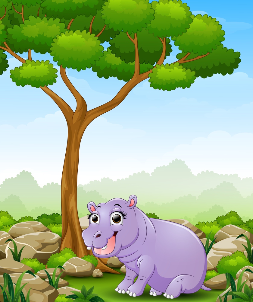 Cartoon hippos in the jungle
