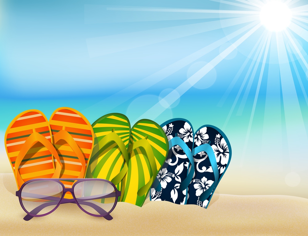Summer beach sandals colorful flip- flops with sunglasses