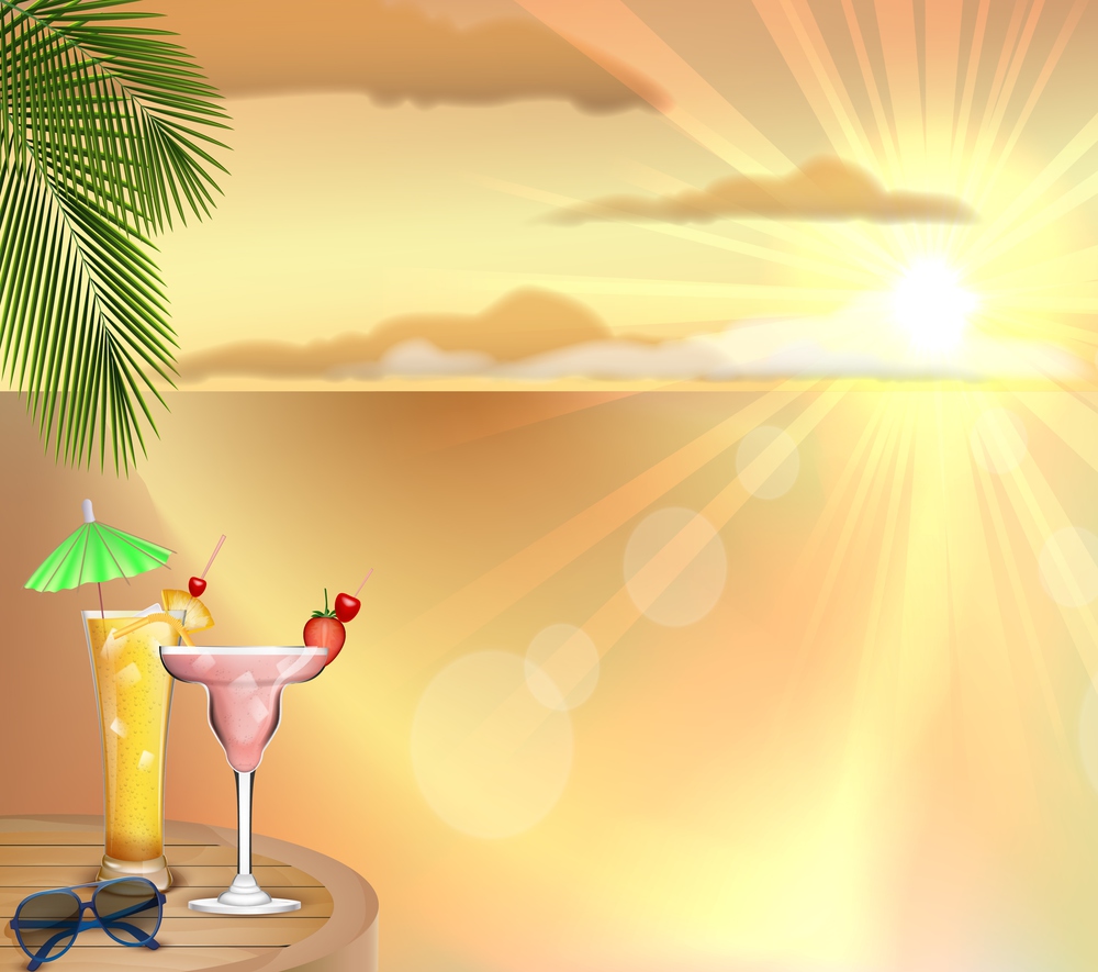 Illustration of summertime beach with drinks