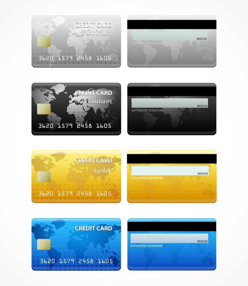 collection of credit cards isolated on white