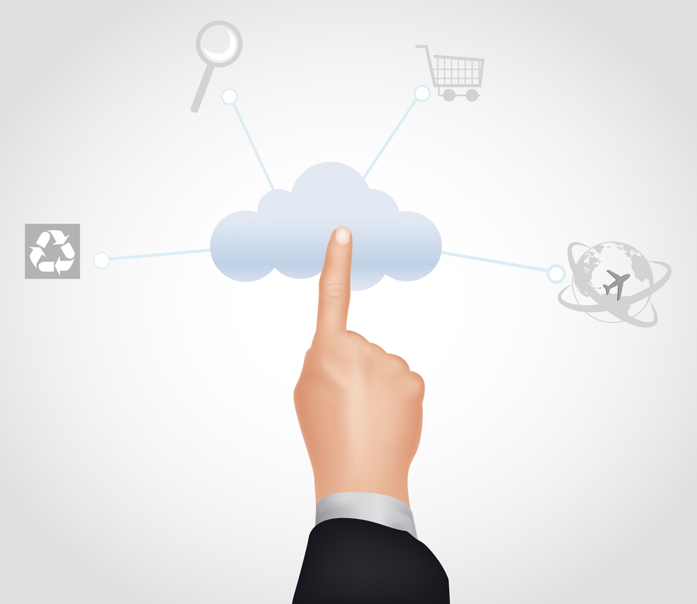 Cloud computing concept, finger touching the cloud. vector