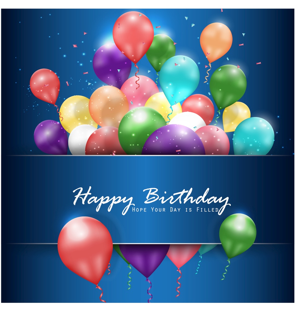 Colorful balloons Happy Birthday on blue background. vector
