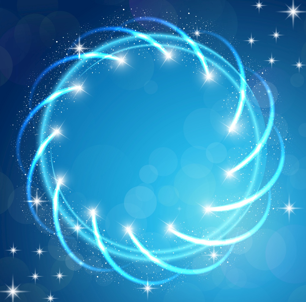 Sparkles blue background with stars round frame.vector