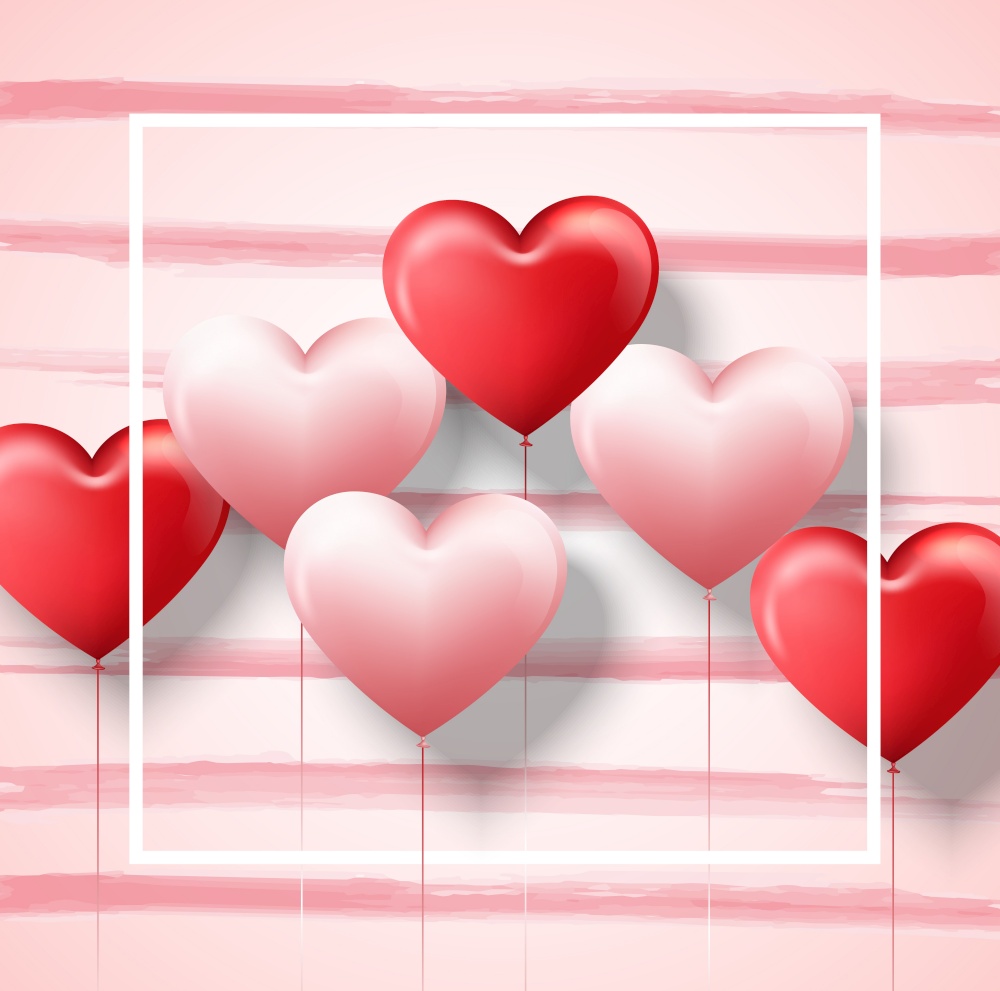 Vector illustration of Happy Valentine's day card template with pink and red heart balloons