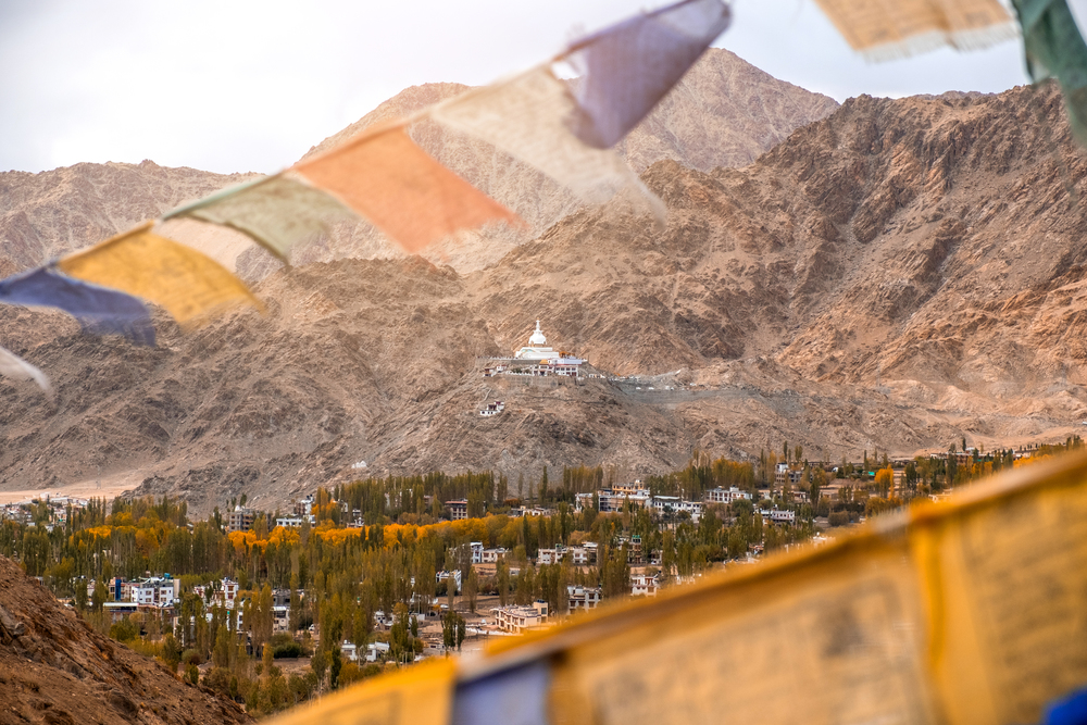 View of Landscape Shanti Stupa in Leh Ladakh ,India