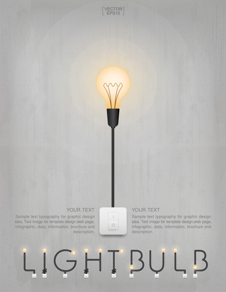 Light bulb or lamp on concrete wall background. Vector illustration.