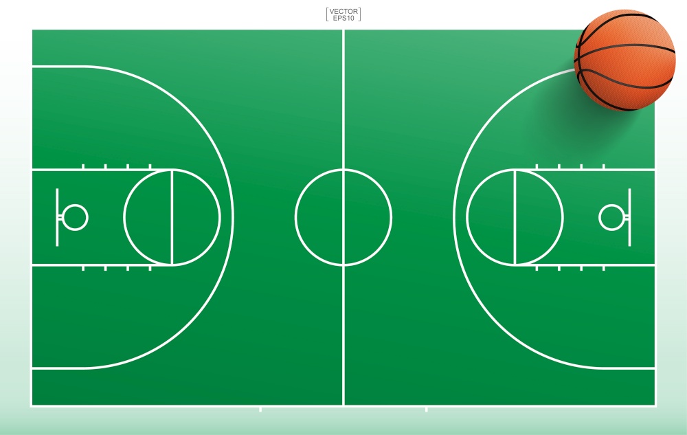 Basketball ball and basketball field background. With line of court pattern and area. Vector illustration.