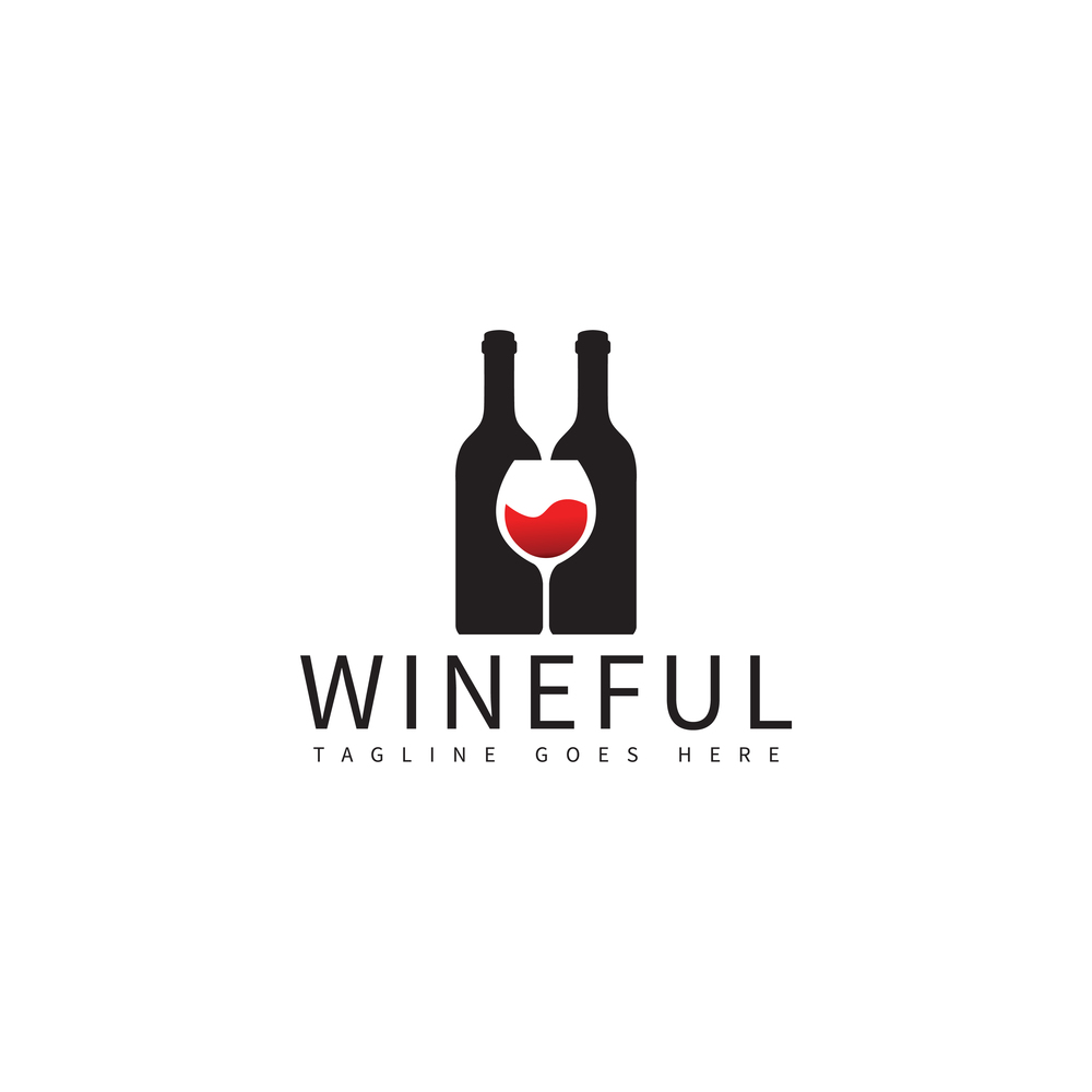 Wine bottle and glass logo design template