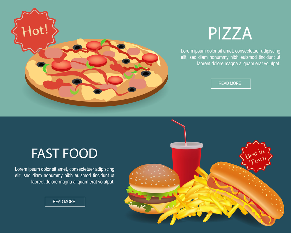 Fast Food banner set. Website header for restaurant. Fast food and pizza concept banner.Fast Food banner set