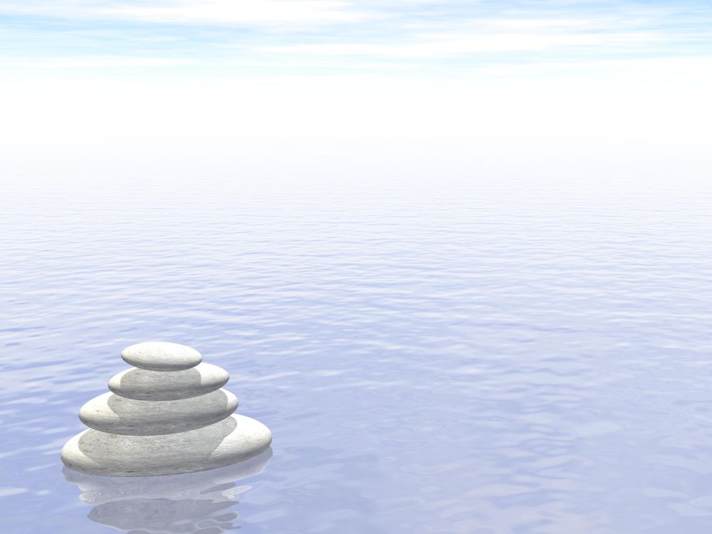 White stones in balance upon water by foggy day. Balance - 3D render