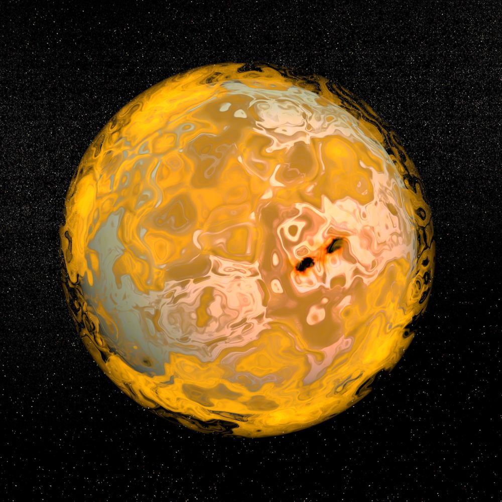 Sun planet flames in starry sky background. Sun - 3D render