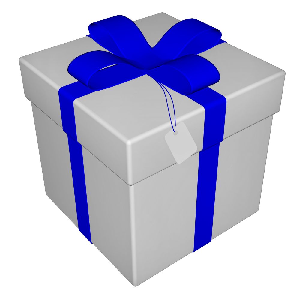 Gift with blue ribbon isolated in white background - 3D render. Gift - 3D render