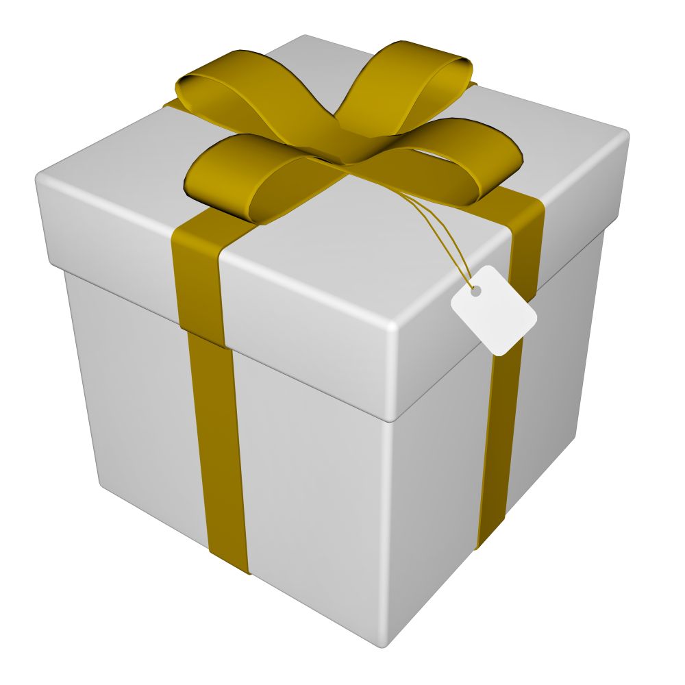 Gift with gold ribbon isolated in white background - 3D render. Gift - 3D render